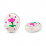 Perlen Acryl Oval with Flower Pearl-pink-green