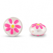 Perlen Acryl Round with Flower Pearl-pink-yellow