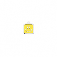 Anhänger aus Stainless Steel - Rostfreiem Square with Smiley Silver-yellow