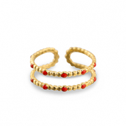 Stainless Steel - Rostfrei Stahl Ringe Dots Gold-red