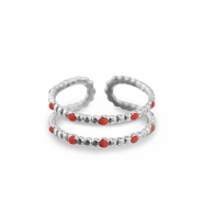 Stainless Steel - Rostfrei Stahl Ringe Dots Silver-red