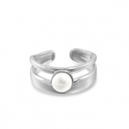 Stainless Steel - Rostfrei Stahl Ringe Pearl Silver-white