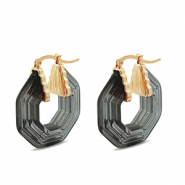 Musthave Resin Ohrringe Hexagon Gold-transparent black