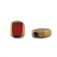 Glas Perlen Rectangle Red transparent-gold