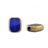 Glas Perlen Rectangle Blue transparent-gold