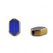 Glas Perlen Hexagon Blue transparent-gold
