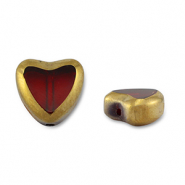 Glas Perlen Heart Red transparent-gold