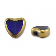 Glas Perlen Heart Blue transparent-gold