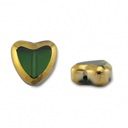 Glas Perlen Heart Green transparent-gold