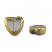 Glas Perlen Heart Grey transparent-gold