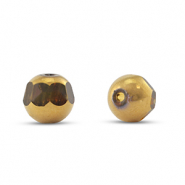 Glas Perlen Round Yellow transparent-gold