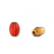 Glas Perlen Oval Red transparent-gold