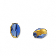 Glas Perlen Oval Blue transparent-gold