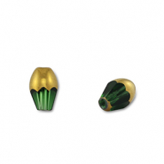 Glas Perlen Oval Green transparent-gold