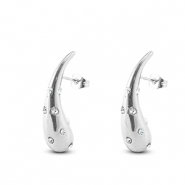 Stainless Steel - Rostfrei Stahl Ohrringe / Ohrstecker Drop with Rhinestones Silver