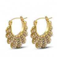 Stainless Steel - Rostfrei Stahl Ohrringe / Ohrstecker Fan with Imitation Pearls Gold