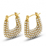 Stainless Steel - Rostfrei Stahl Ohrringe / Ohrstecker with Imitation Pearls Gold
