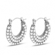 Stainless Steel - Rostfrei Stahl Ohrringe / Ohrstecker with Imitation Pearls Silver