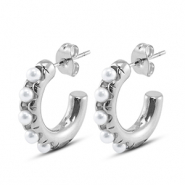 Stainless Steel - Rostfrei Stahl Ohrringe / Ohrstecker with Imitation Pearls Silver