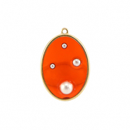 Anh&auml;nger aus Resin Oval with Pearls Gold-orange-white