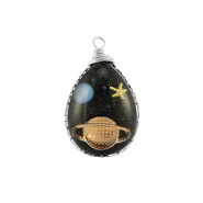 Anh&auml;nger aus Resin Oval Galaxy Silver-blue-gold-glitter