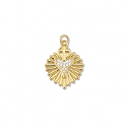 TQ Metall Brass Anh&auml;nger Heart with Cross Gold