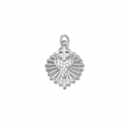 TQ Metall Brass Anh&auml;nger Heart with Cross Silver