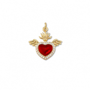 TQ Metall Brass Anh&auml;nger Heart with Wings Gold-red