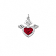TQ Metall Brass Anh&auml;nger Heart with Wings Silver-red