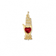 TQ Metall Brass Anh&auml;nger Hand with Heart Gold-red
