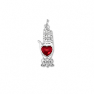 TQ Metall Brass Anh&auml;nger Hand with Heart Silver-red