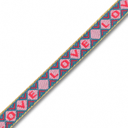 Schmucktextband "Love" Turquoise blue-pink-red-gold