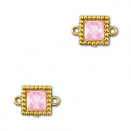 Zwischenst&uuml;cke aus Stainless Steel - Rostfreiem Stahl Zirkonia Square Gold-light pink