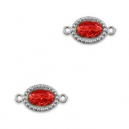 Zwischenst&uuml;cke aus Stainless Steel - Rostfreiem Stahl Zirkonia Oval Silver-red