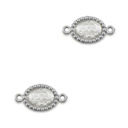 Zwischenst&uuml;cke aus Stainless Steel - Rostfreiem Stahl Zirkonia Oval Silver-transparent