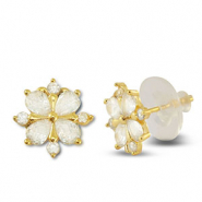 TQ Metall Brass Ohrringe / Ohrstecker Zirkonia Flower Gold