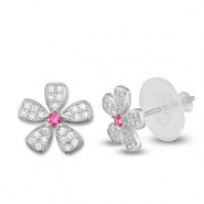 TQ Metall Brass Ohrringe / Ohrstecker Zirkonia Flower Silver