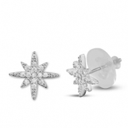 TQ Metall Brass Ohrringe / Ohrstecker Zirkonia Stern Silver