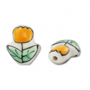 Handbemalt Glasperlen Tulip White-orange-green