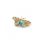 Broschen Butterfly with Pearl Gold-blue-pink