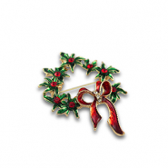 Broschen Christmas wreath Gold-red-green