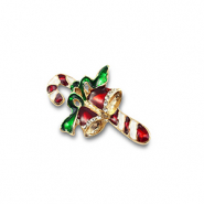 Broschen Candy Cane with Christmas Bells Gold-red-green-white