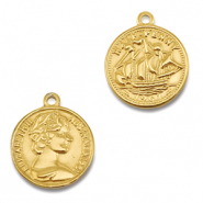 Anh&auml;nger aus Stainless Steel - Rostfreiem Stahl Coin with Ship/Face Gold