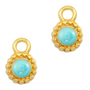 Anh&auml;nger Metall DQ Pearl turquoise blue-gold (Nickelfrei)
