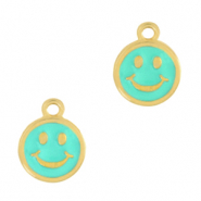 Anh&auml;nger Metall DQ Smiley Gold-turquoise (Nickelfrei)