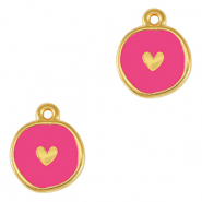 Anhänger Metall DQ Heart Gold-neon fuchsia pink (nikkelvrij)