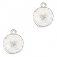 Anhänger Metall DQ Heart Antik silber-pearl white (nikkelvrij)