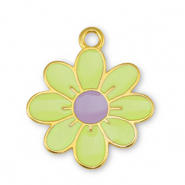 Anh&auml;nger Metall DQ Flower Lime Yellow-Lilac-Gold (Nickelfrei)