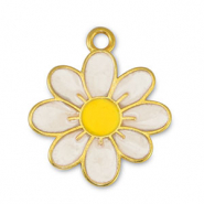 Anh&auml;nger Metall DQ Flower Pearl White-Yellow-Gold (Nickelfrei)