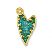 Anh&auml;nger Metall DQ Heart Glitter Turquoise-Gold (Nickelfrei)